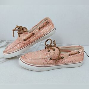 Sperry Women's Top-Sider Seacoast Fish Circle Sneakers Boat Shoes, Salmon, Sz 9
